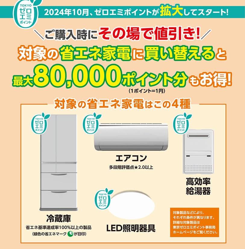 東京ゼロエミポイントで省エネ家電へお得にリフォーム！ | 生活堂